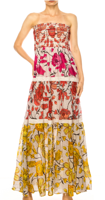 Bohemian Floral Grapefruit Dress