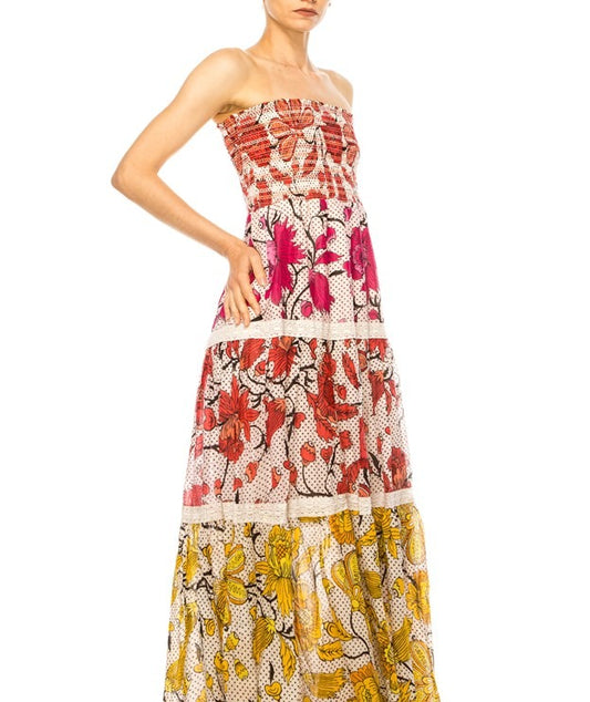 Bohemian Floral Grapefruit Dress