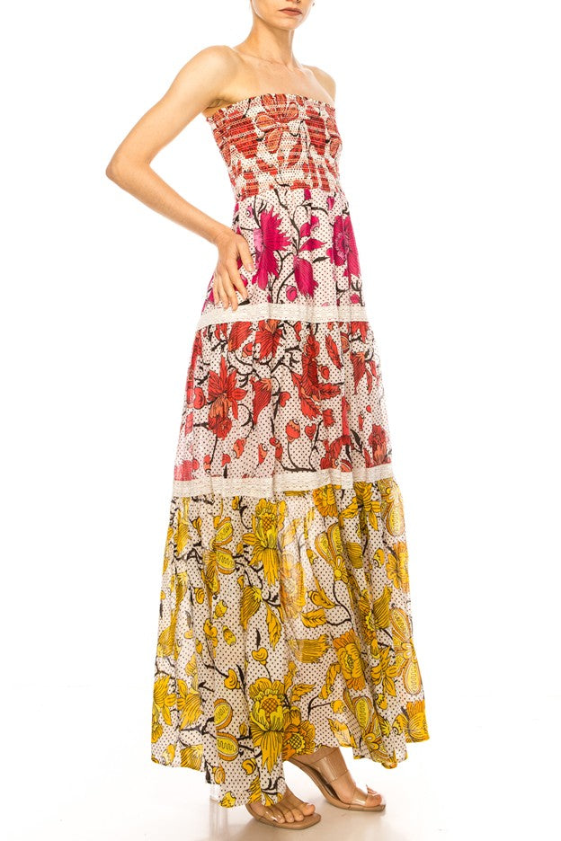 Bohemian Floral Grapefruit Dress