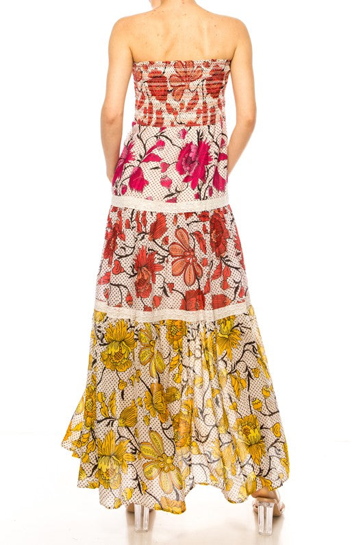 Bohemian Floral Grapefruit Dress