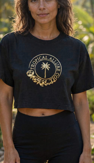 Tropical Flower Palm Cropped Tee