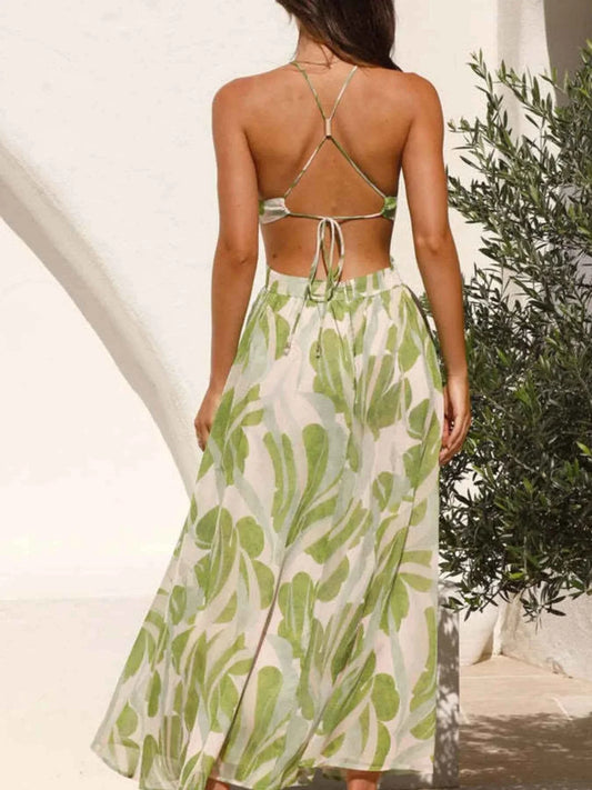 Tropical Leaf Halter Dress