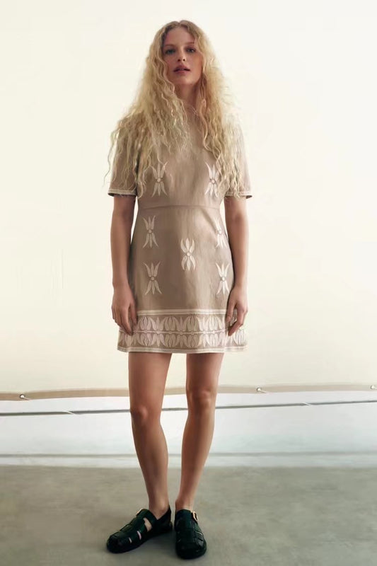 Bohemian Sand Flower Linen Dress