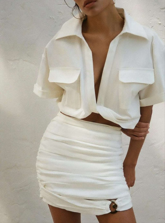 Coastal Cream Linen Cropped Top