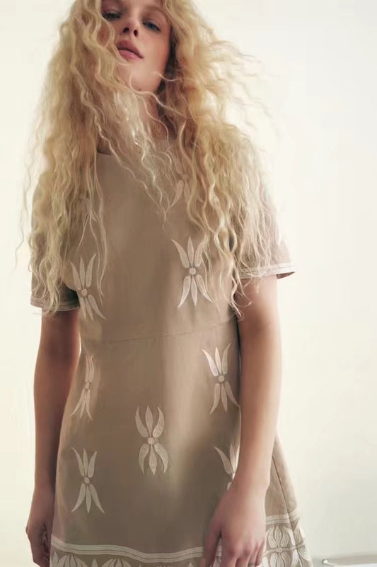 Bohemian Sand Flower Linen Dress