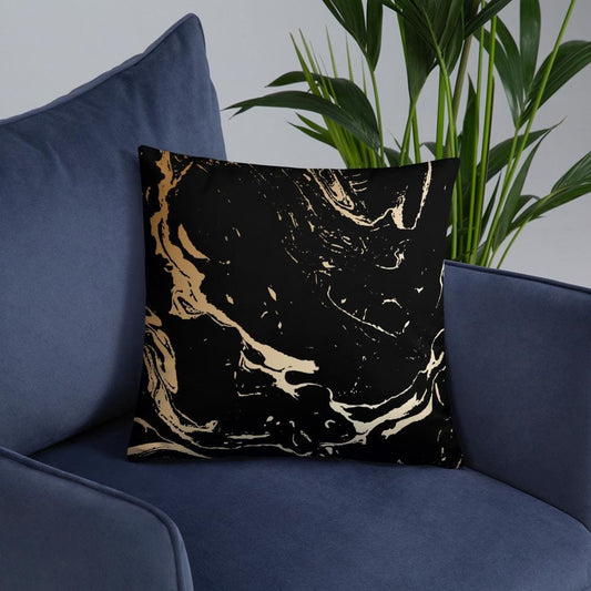 Marble Style Black and Gold Pillow
