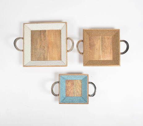 Coastal Aqua Mango Wood Trays (3 pcs)