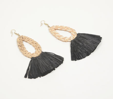 Bamboo & Black Fringed Earrings