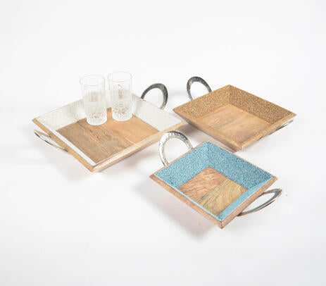 Coastal Aqua Mango Wood Trays (3 pcs)