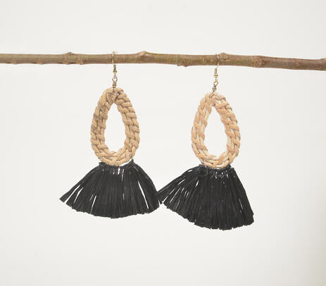Bamboo & Black Fringed Earrings