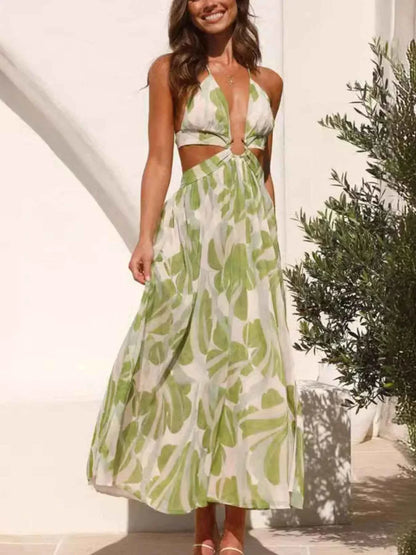Tropical Leaf Halter Dress