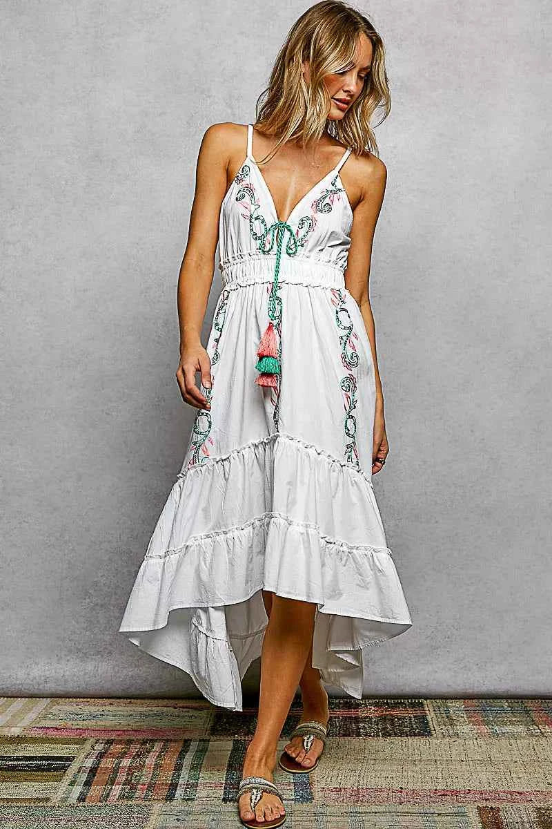 Bohemian Tassel Aquamarine Halter Dress
