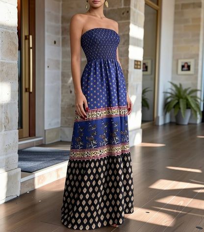 Bohemian Sea Jewel Strapless Dress