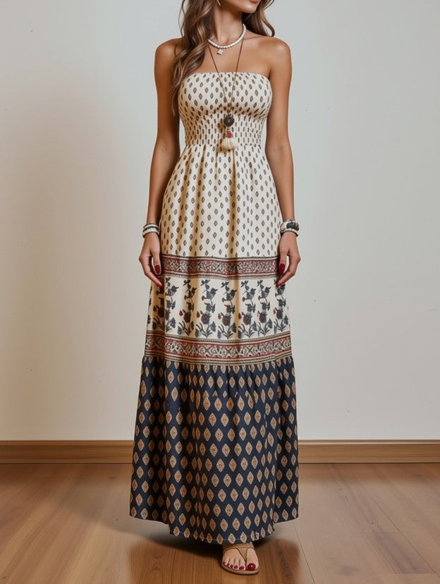 Bohemian Sea Jewel Strapless Dress