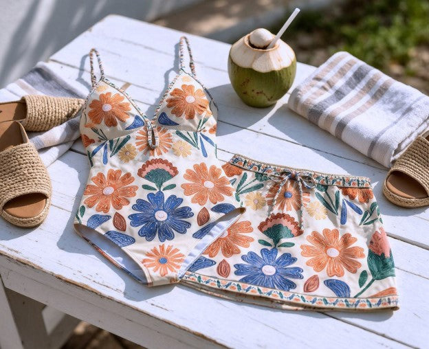 Bohemian Bloom One-Piece Suit & Skirt