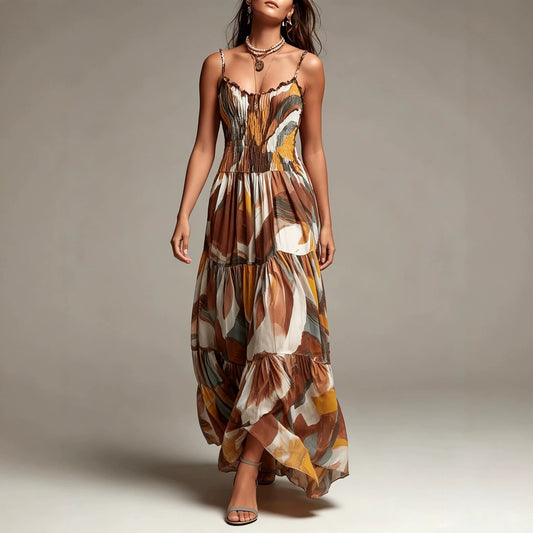 Bohemian Floral Clay Maxi Dress