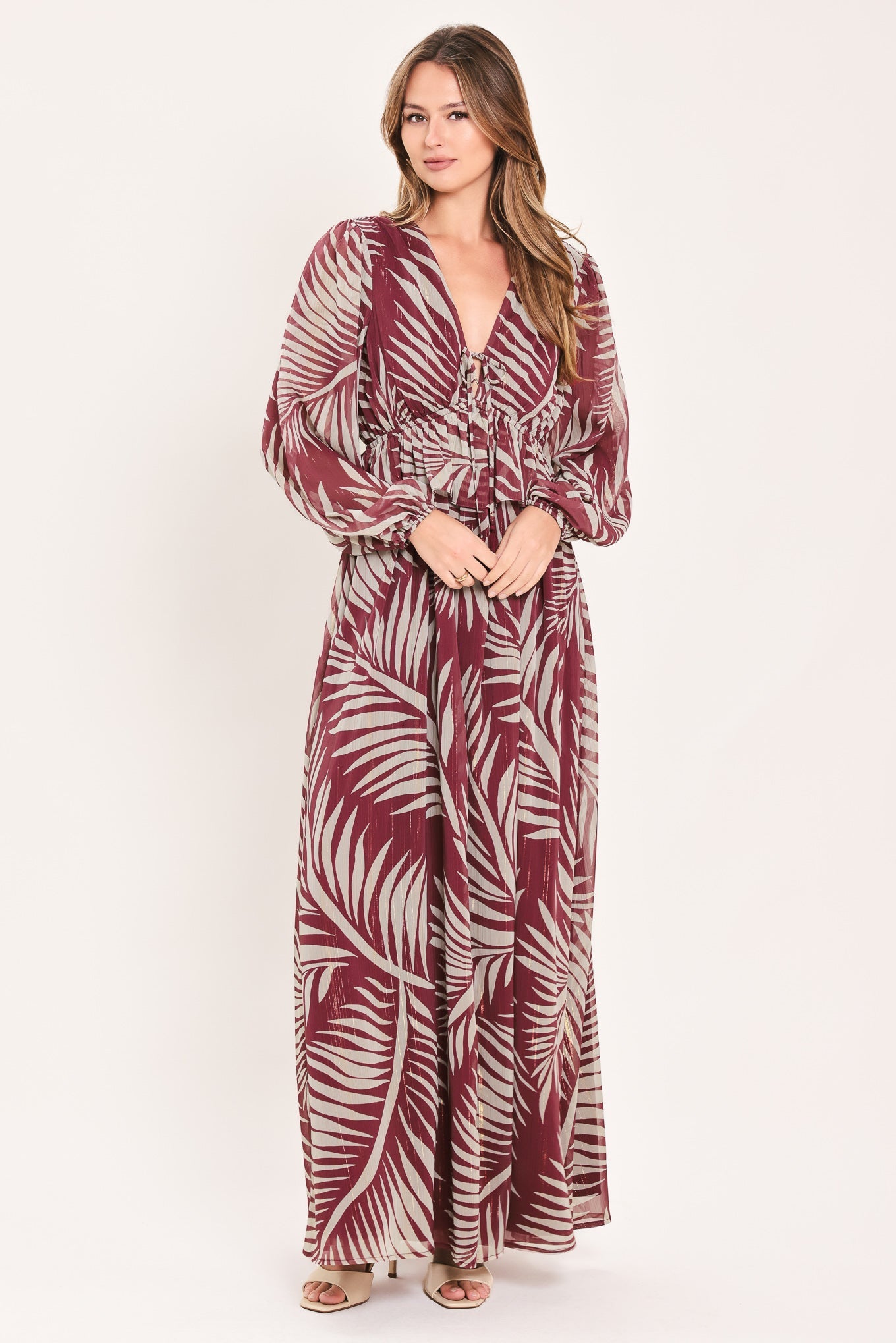 Bohemian Wine Leaf Maxi Dress