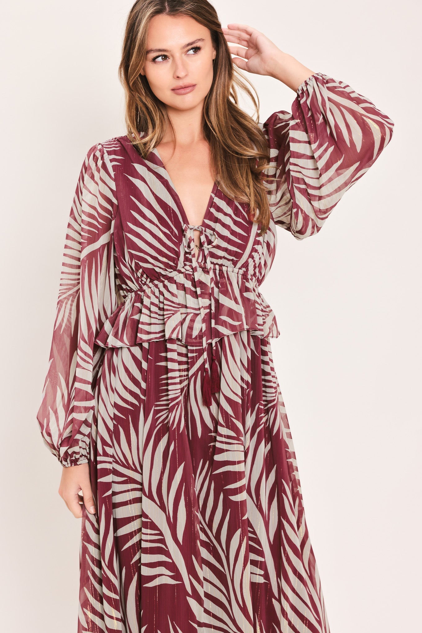 Bohemian Wine Leaf Maxi Dress