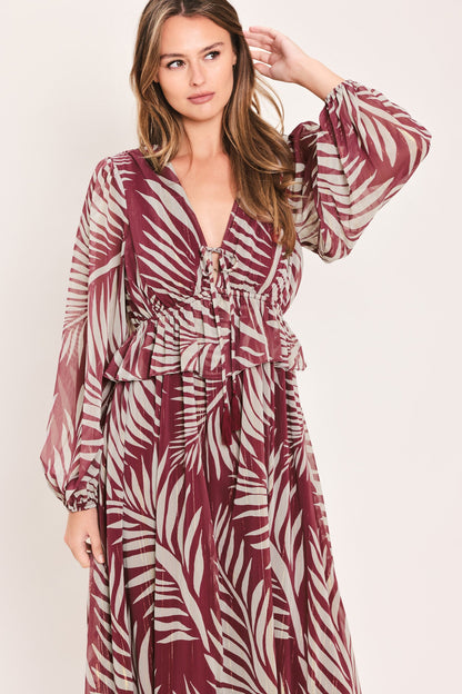 Bohemian Wine Leaf Maxi Dress
