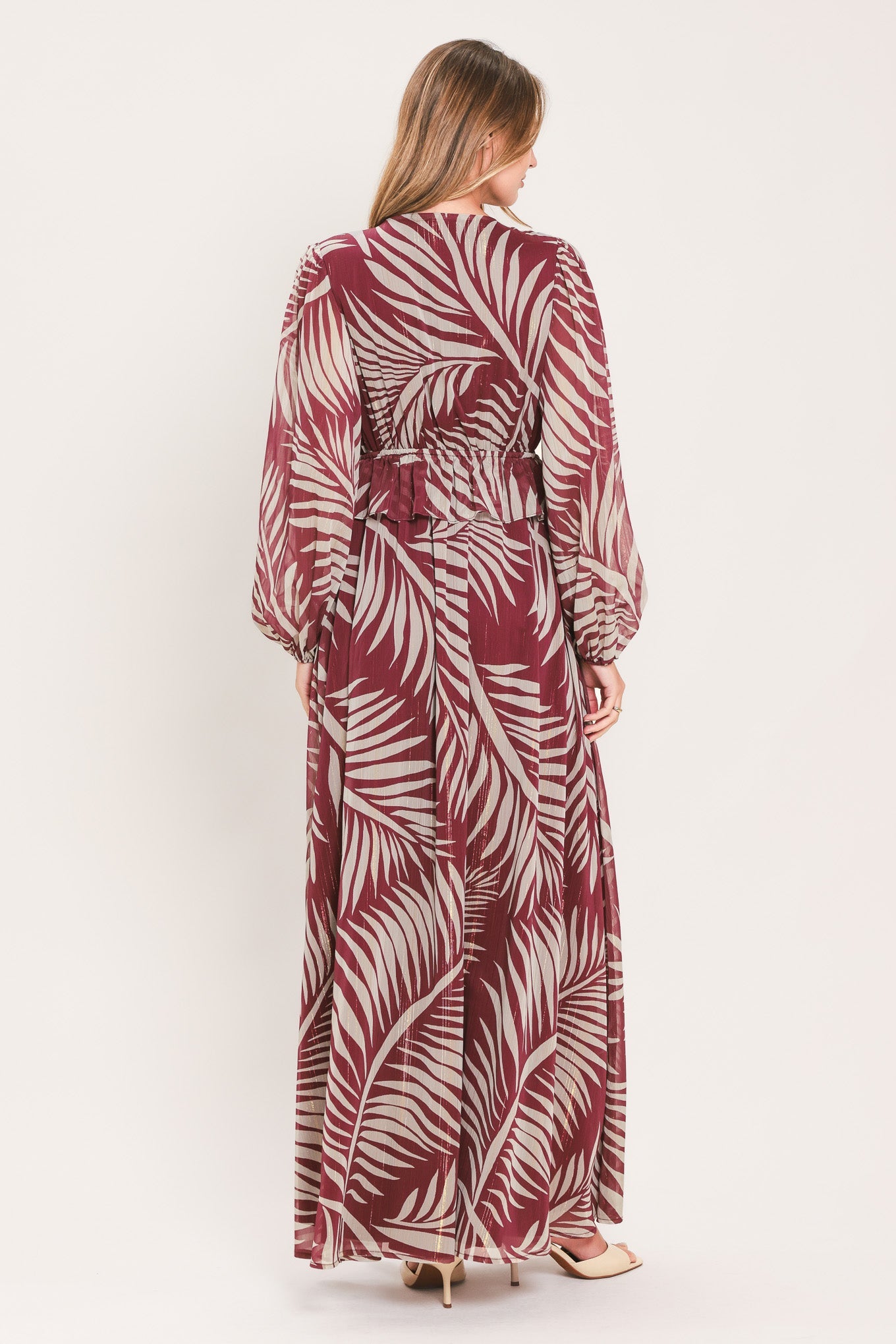 Bohemian Wine Leaf Maxi Dress