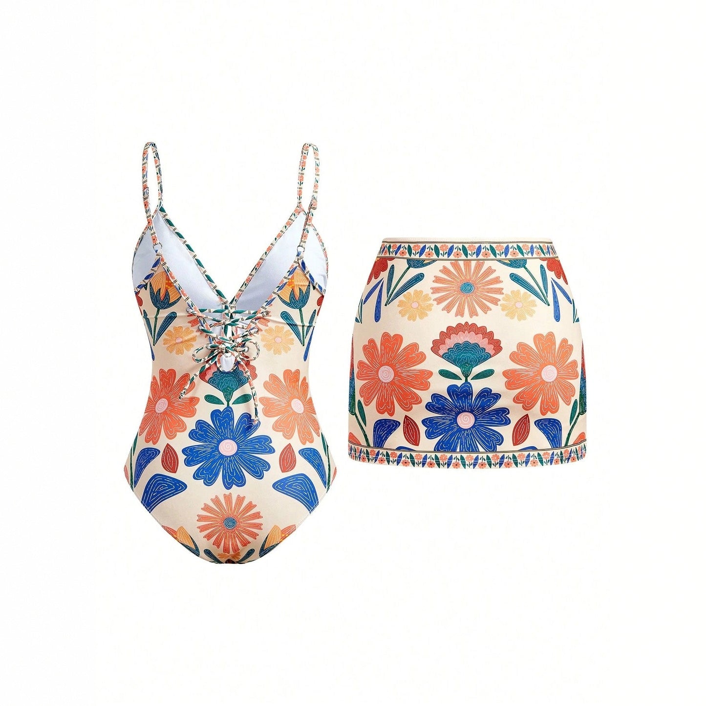 Bohemian Bloom One-Piece Suit & Skirt