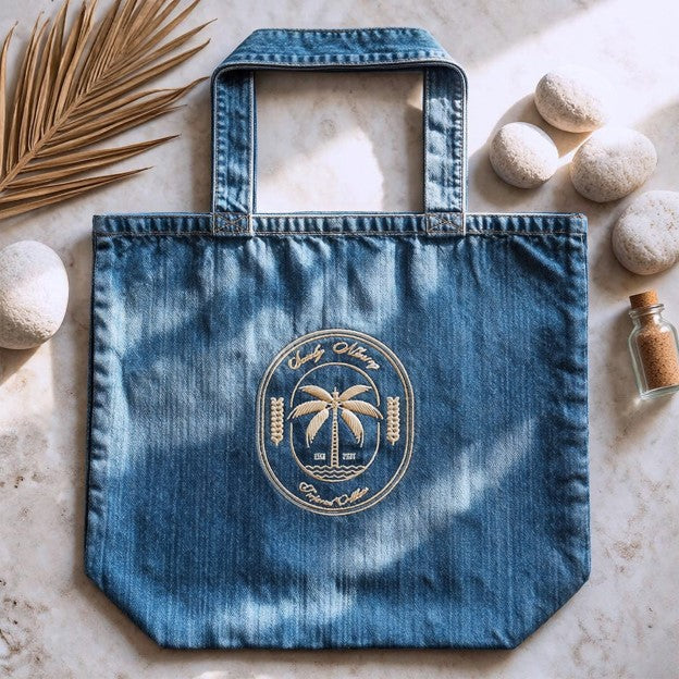 Tropical Palm Denim Organic Tote Bag