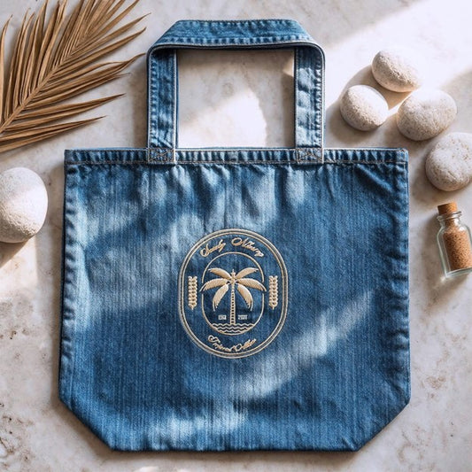 Tropical Palm Denim Organic Tote Bag