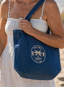 Tropical Palm Denim Organic Tote Bag