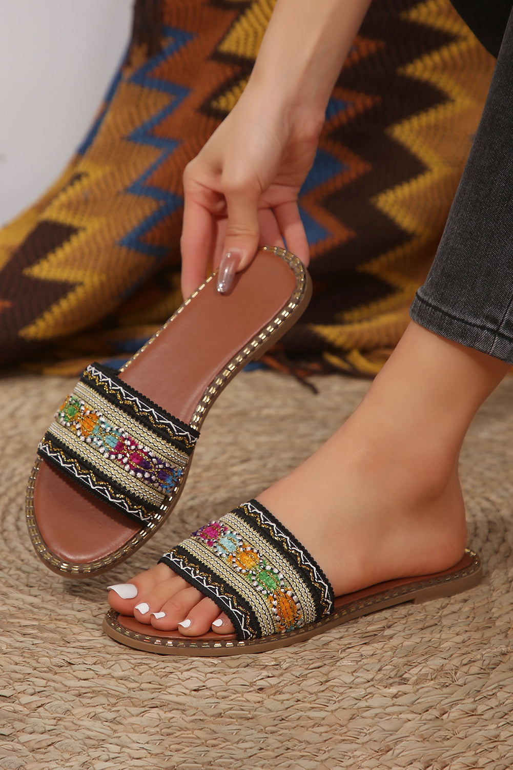 Bohemian Allure Embroidered Slide